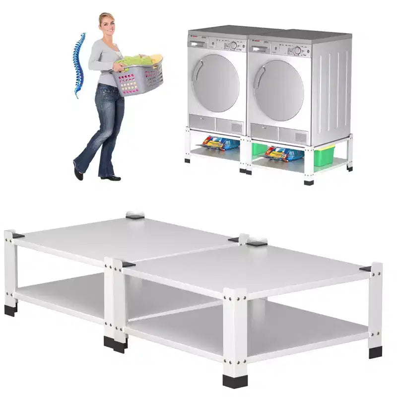 2-Pack Laundry Pedestal for Washer and Dryer with Storage Shelf, 28 Wide 14 High Universal Steel Stand with 800lb Capacity, White