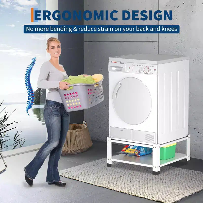 Piedistallo per lavatrice e asciugatrice, confezione da 2, con ripiano portaoggetti, supporto universale in acciaio da 28" di larghezza e 14" di altezza con capacità di 360 kg, bianco