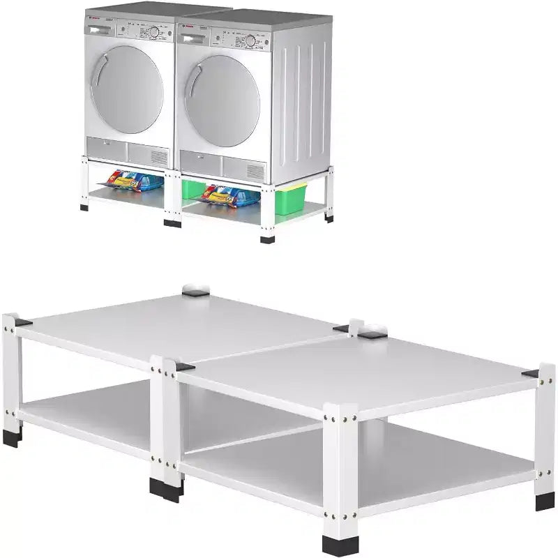 Piedistallo per lavatrice e asciugatrice, confezione da 2, con ripiano portaoggetti, supporto universale in acciaio da 28" di larghezza e 14" di altezza con capacità di 360 kg, bianco