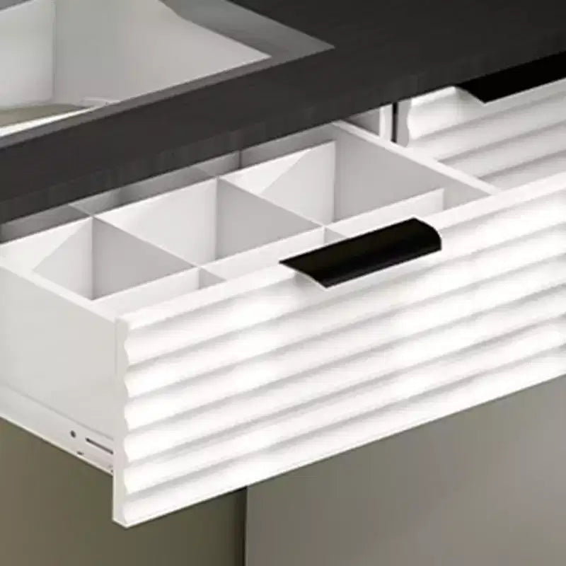 AEELLEEA Scrivania Trucco con Specchio, Luci, Piano in Vetro, Tavolino Trucco Moderno con Cassetti per Camera da Letto, Spina USA