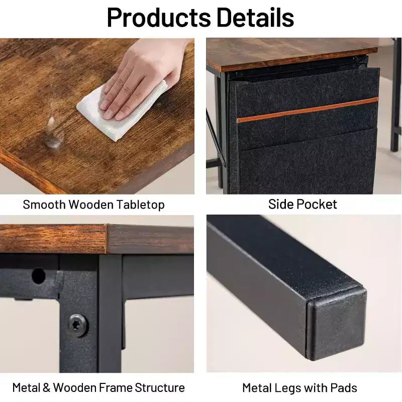 FurnitureR Scrivania per computer a L reversibile, scrivania angolare con borsa portaoggetti, scrivania da ufficio a L da 48,8 pollici con ripiano, Marrone