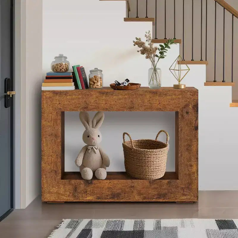 47 Modern Farmhouse Console Table with Storage - Tavolo da divano e ingresso in stile industriale per corridoio, design lungo e stretto perfetto per il soggiorno