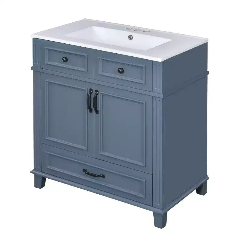 Mobile lavabo da bagno da 76 cm, Mobiletto da bagno con ante a chiusura ammortizzata, Mobile lavabo singolo con struttura in legno massello