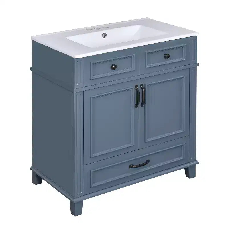 Mobile lavabo da bagno da 76 cm, Mobiletto da bagno con ante a chiusura ammortizzata, Mobile lavabo singolo con struttura in legno massello