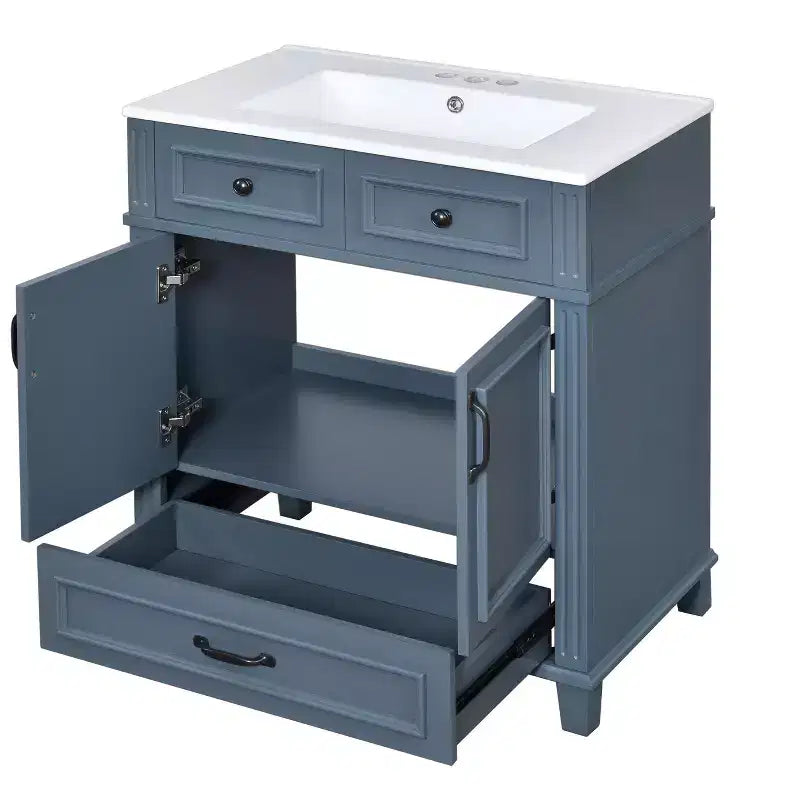 Mobile lavabo da bagno da 76 cm, Mobiletto da bagno con ante a chiusura ammortizzata, Mobile lavabo singolo con struttura in legno massello