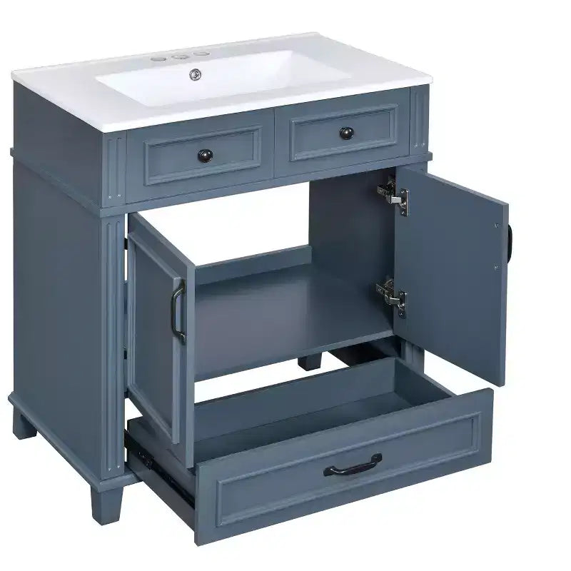 Mobile lavabo da bagno da 76 cm, Mobiletto da bagno con ante a chiusura ammortizzata, Mobile lavabo singolo con struttura in legno massello