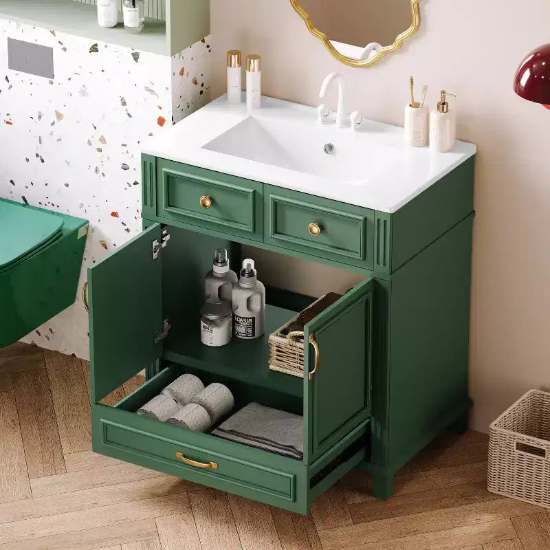 Mobile lavabo da bagno da 76 cm, Mobiletto da bagno con ante a chiusura ammortizzata, Mobile lavabo singolo con struttura in legno massello