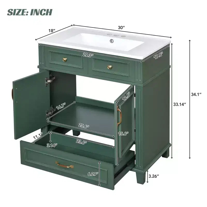 Mobile lavabo da bagno da 76 cm, Mobiletto da bagno con ante a chiusura ammortizzata, Mobile lavabo singolo con struttura in legno massello