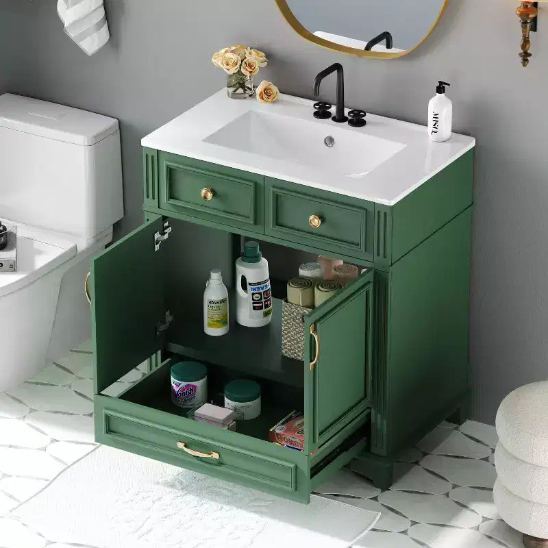 Mobile lavabo da bagno da 76 cm, Mobiletto da bagno con ante a chiusura ammortizzata, Mobile lavabo singolo con struttura in legno massello