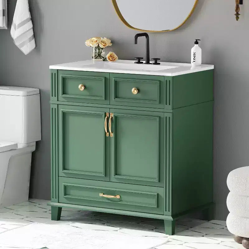 Mobile lavabo da bagno da 76 cm, Mobiletto da bagno con ante a chiusura ammortizzata, Mobile lavabo singolo con struttura in legno massello