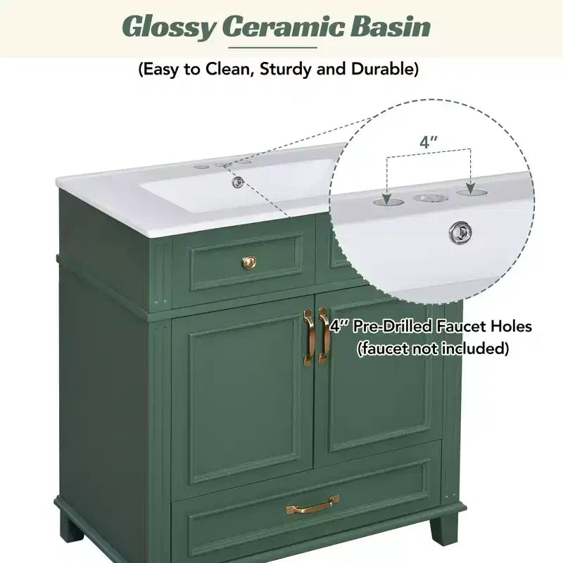 Mobile lavabo da bagno da 76 cm, Mobiletto da bagno con ante a chiusura ammortizzata, Mobile lavabo singolo con struttura in legno massello