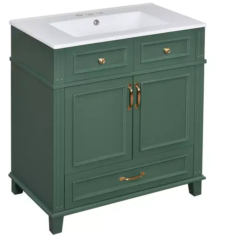 Mobile lavabo da bagno da 76 cm, Mobiletto da bagno con ante a chiusura ammortizzata, Mobile lavabo singolo con struttura in legno massello