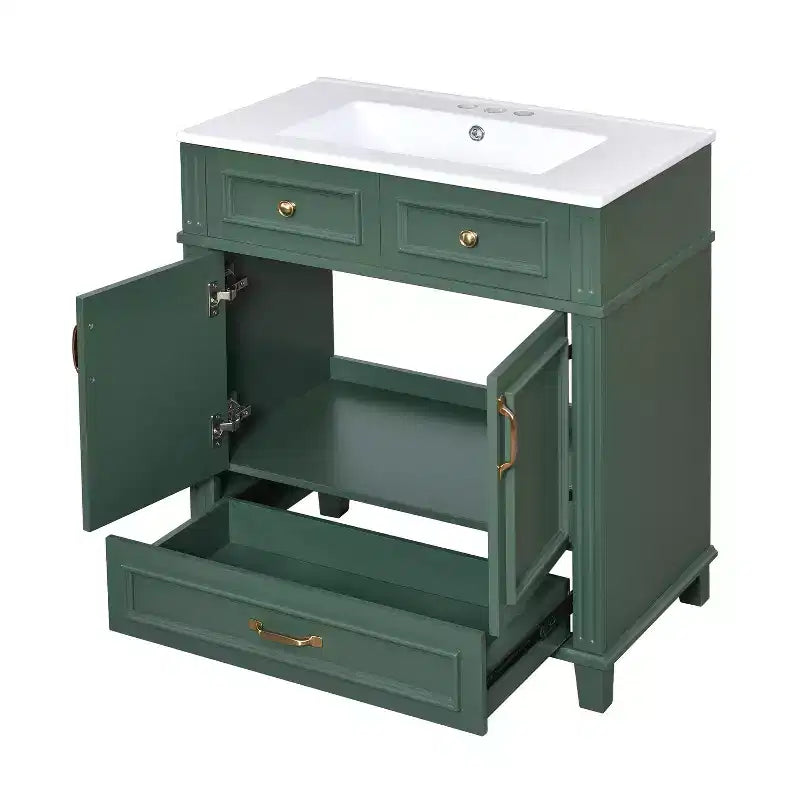 Mobile lavabo da bagno da 76 cm, Mobiletto da bagno con ante a chiusura ammortizzata, Mobile lavabo singolo con struttura in legno massello