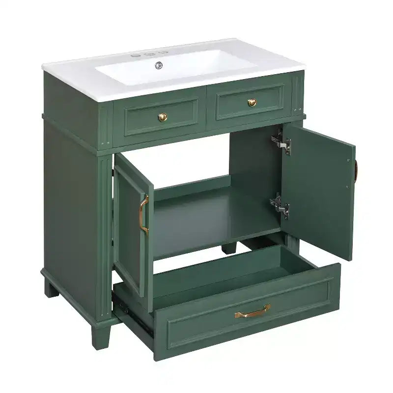 Mobile lavabo da bagno da 76 cm, Mobiletto da bagno con ante a chiusura ammortizzata, Mobile lavabo singolo con struttura in legno massello