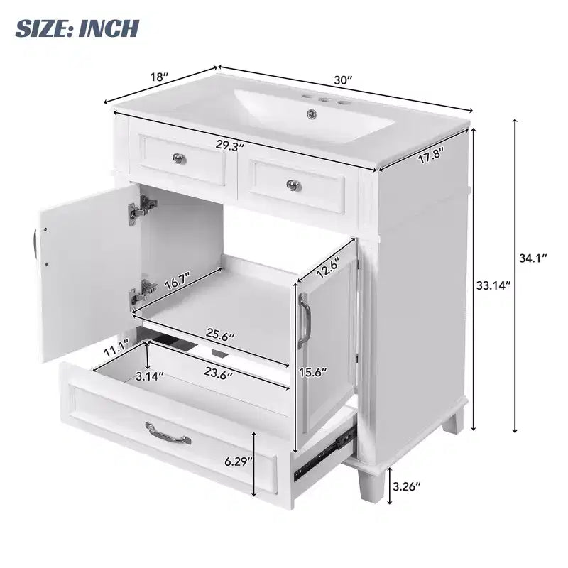 Mobile lavabo da bagno da 76 cm, Mobiletto da bagno con ante a chiusura ammortizzata, Mobile lavabo singolo con struttura in legno massello