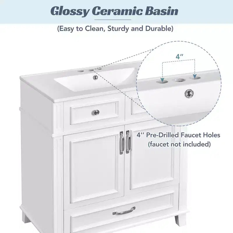 Mobile lavabo da bagno da 76 cm, Mobiletto da bagno con ante a chiusura ammortizzata, Mobile lavabo singolo con struttura in legno massello