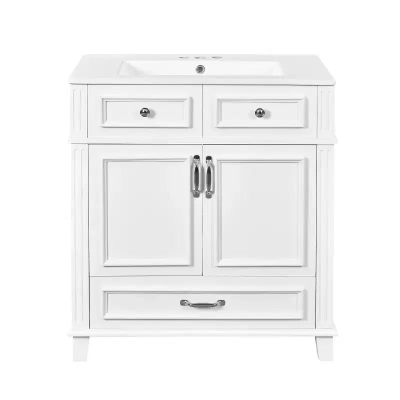 Mobile lavabo da bagno da 76 cm, Mobiletto da bagno con ante a chiusura ammortizzata, Mobile lavabo singolo con struttura in legno massello