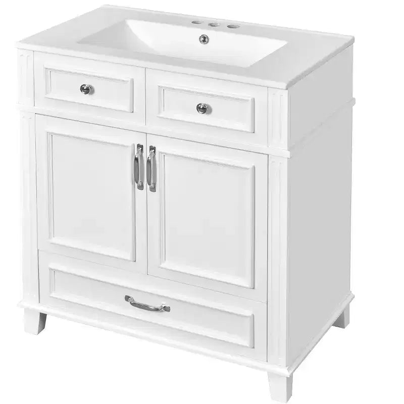 Mobile lavabo da bagno da 76 cm, Mobiletto da bagno con ante a chiusura ammortizzata, Mobile lavabo singolo con struttura in legno massello