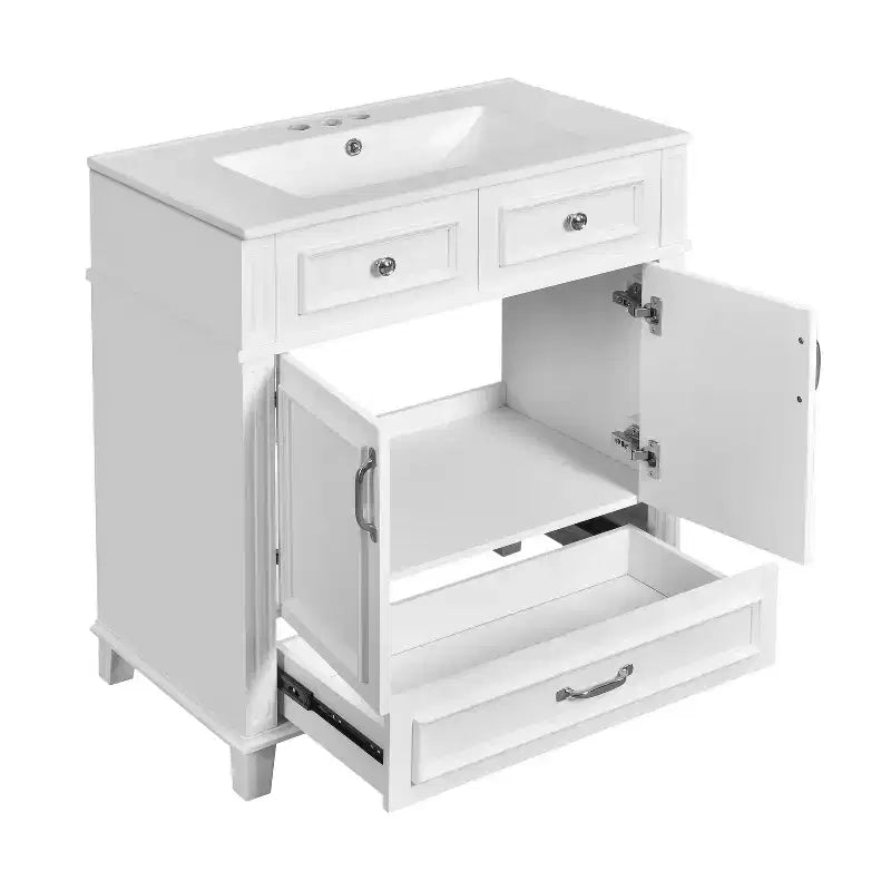 Mobile lavabo da bagno da 76 cm, Mobiletto da bagno con ante a chiusura ammortizzata, Mobile lavabo singolo con struttura in legno massello