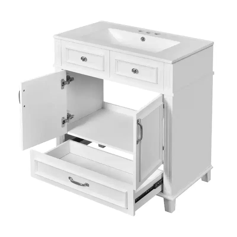 Mobile lavabo da bagno da 76 cm, Mobiletto da bagno con ante a chiusura ammortizzata, Mobile lavabo singolo con struttura in legno massello