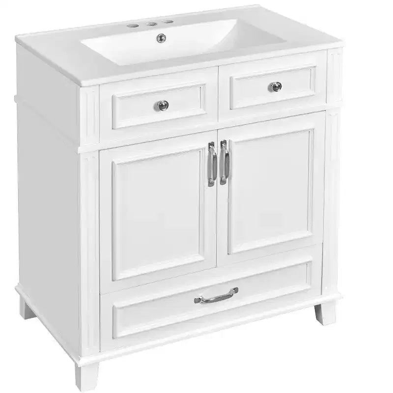 Mobile lavabo da bagno da 76 cm, Mobiletto da bagno con ante a chiusura ammortizzata, Mobile lavabo singolo con struttura in legno massello