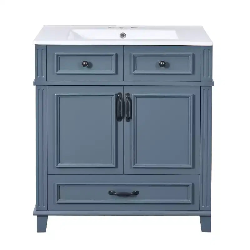 Mobile lavabo da bagno da 76 cm, Mobiletto da bagno con ante a chiusura ammortizzata, Mobile lavabo singolo con struttura in legno massello