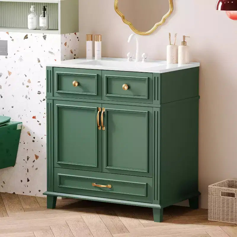 Mobile lavabo da bagno da 76 cm, Mobiletto da bagno con ante a chiusura ammortizzata, Mobile lavabo singolo con struttura in legno massello