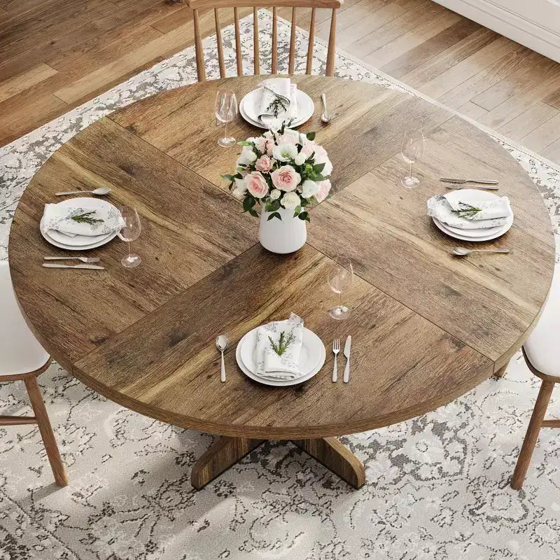 Tavolo da pranzo rotondo da 47 pollici per 4 persone - Tavolo da cucina circolare con piano in legno e base stabile, ideale per sala da pranzo e soggiorno (solo tavolo)
