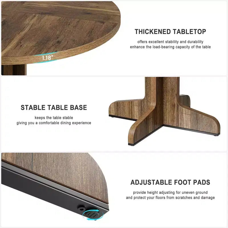 Tavolo da pranzo rotondo da 47 pollici per 4 persone - Tavolo da cucina circolare con piano in legno e base stabile, ideale per sala da pranzo e soggiorno (solo tavolo)