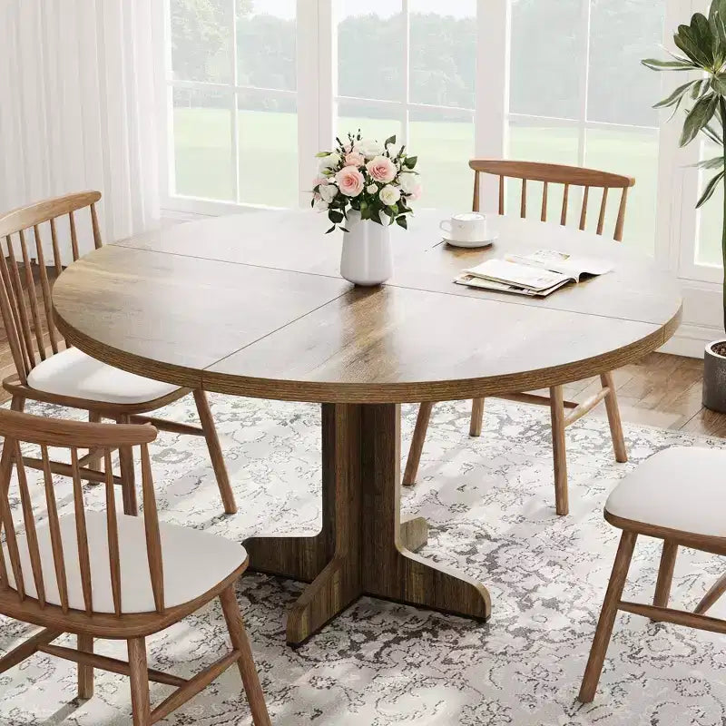 Tavolo da pranzo rotondo da 47 pollici per 4 persone - Tavolo da cucina circolare con piano in legno e base stabile, ideale per sala da pranzo e soggiorno (solo tavolo)