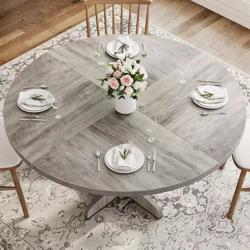 Tavolo da pranzo rotondo da 47 pollici per 4 persone - Tavolo da cucina circolare con piano in legno e base stabile, ideale per sala da pranzo e soggiorno (solo tavolo)