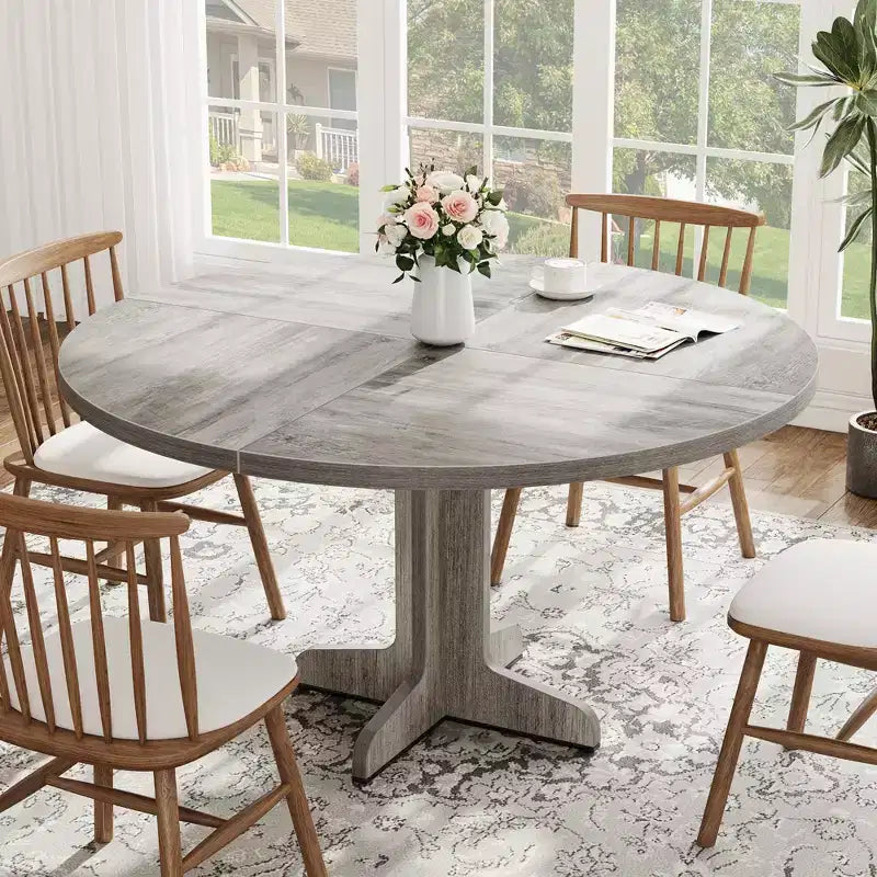 Tavolo da pranzo rotondo da 47 pollici per 4 persone - Tavolo da cucina circolare con piano in legno e base stabile, ideale per sala da pranzo e soggiorno (solo tavolo)
