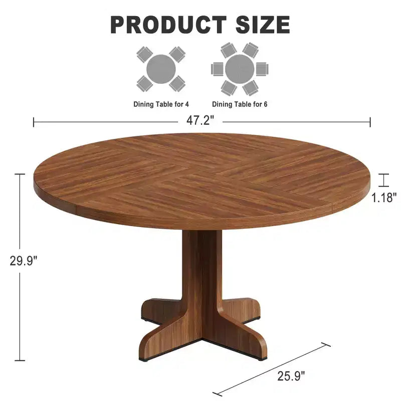 Tavolo da pranzo rotondo da 47 pollici per 4 persone - Tavolo da cucina circolare con piano in legno e base stabile, ideale per sala da pranzo e soggiorno (solo tavolo)
