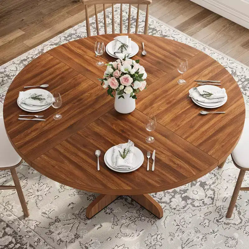 Tavolo da pranzo rotondo da 47 pollici per 4 persone - Tavolo da cucina circolare con piano in legno e base stabile, ideale per sala da pranzo e soggiorno (solo tavolo)
