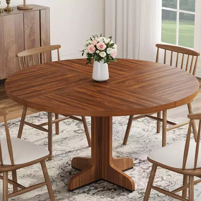 Tavolo da pranzo rotondo da 47 pollici per 4 persone - Tavolo da cucina circolare con piano in legno e base stabile, ideale per sala da pranzo e soggiorno (solo tavolo)