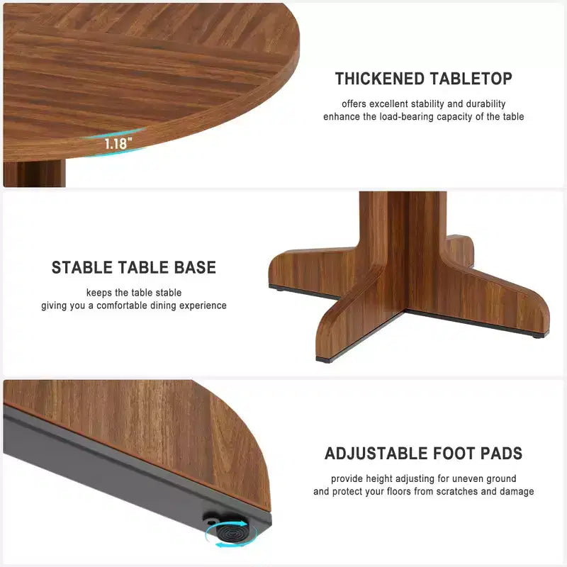 Tavolo da pranzo rotondo da 47 pollici per 4 persone - Tavolo da cucina circolare con piano in legno e base stabile, ideale per sala da pranzo e soggiorno (solo tavolo)