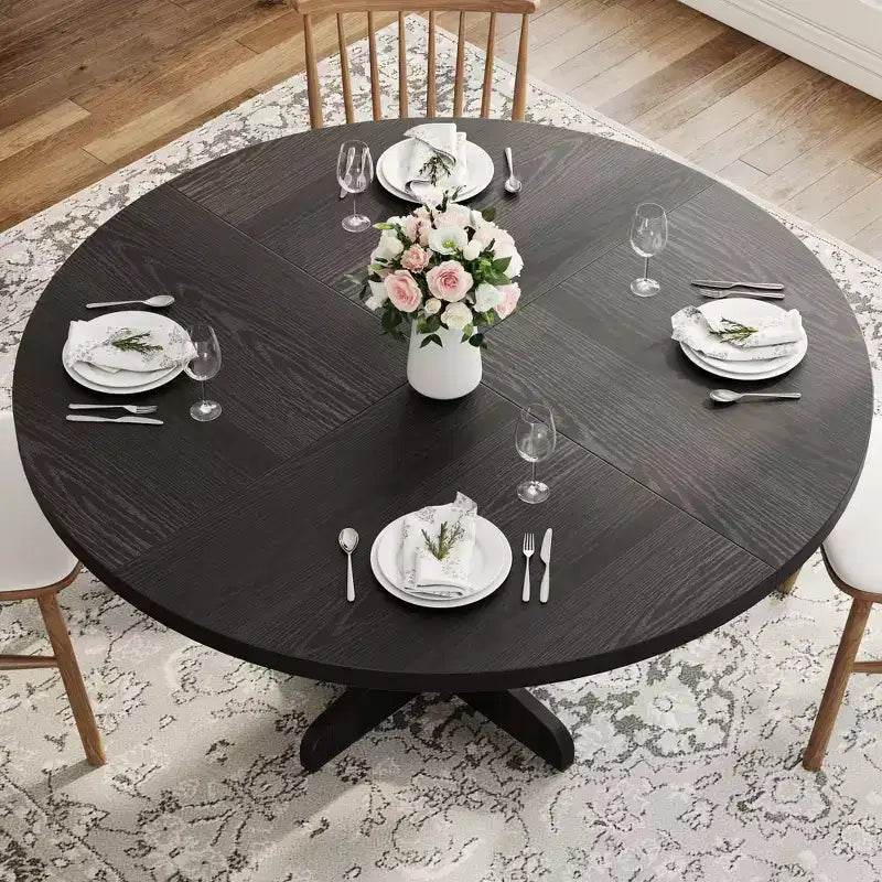 Tavolo da pranzo rotondo da 47 pollici per 4 persone - Tavolo da cucina circolare con piano in legno e base stabile, ideale per sala da pranzo e soggiorno (solo tavolo)