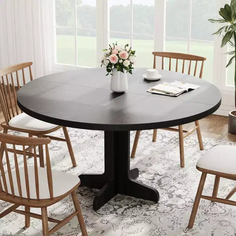 Tavolo da pranzo rotondo da 47 pollici per 4 persone - Tavolo da cucina circolare con piano in legno e base stabile, ideale per sala da pranzo e soggiorno (solo tavolo)