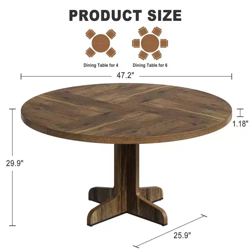 Tavolo da pranzo rotondo da 47 pollici per 4 persone - Tavolo da cucina circolare con piano in legno e base stabile, ideale per sala da pranzo e soggiorno (solo tavolo)
