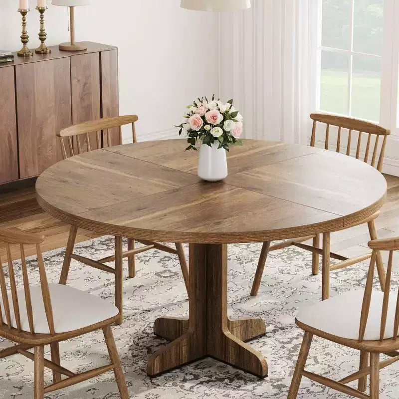 Tavolo da pranzo rotondo da 47 pollici per 4 persone - Tavolo da cucina circolare con piano in legno e base stabile, ideale per sala da pranzo e soggiorno (solo tavolo)