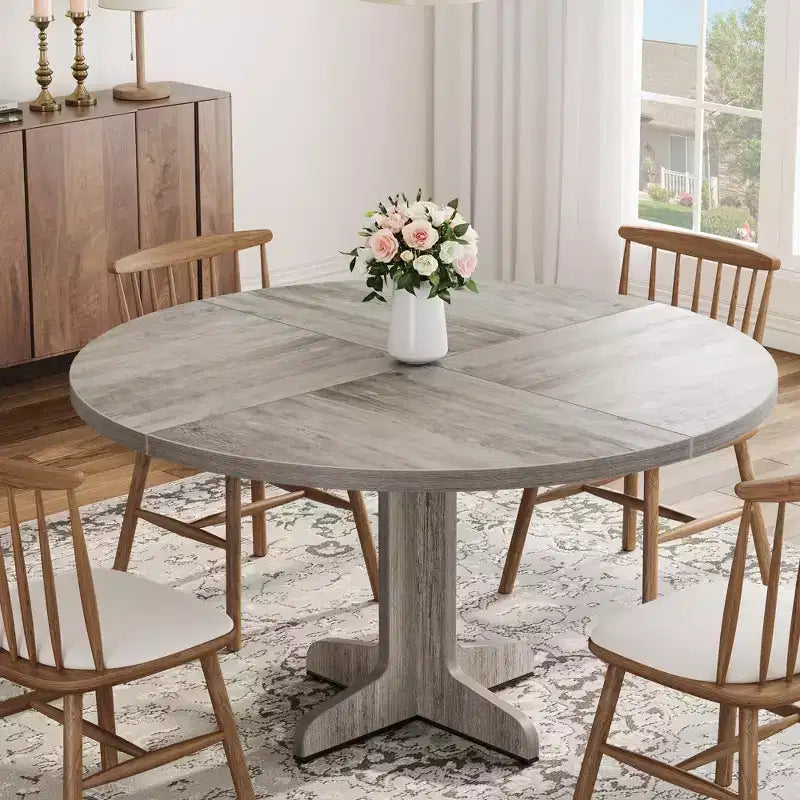 Tavolo da pranzo rotondo da 47 pollici per 4 persone - Tavolo da cucina circolare con piano in legno e base stabile, ideale per sala da pranzo e soggiorno (solo tavolo)
