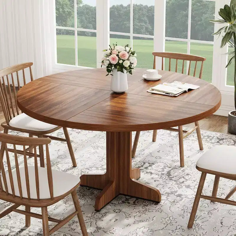 Tavolo da pranzo rotondo da 47 pollici per 4 persone - Tavolo da cucina circolare con piano in legno e base stabile, ideale per sala da pranzo e soggiorno (solo tavolo)