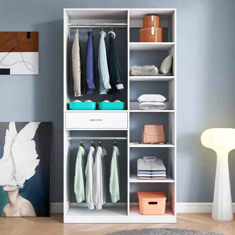 CLIHOME Sistema armadio autoportante, guardaroba indipendente con 6 ripiani aperti, cabina armadio in legno, bianco