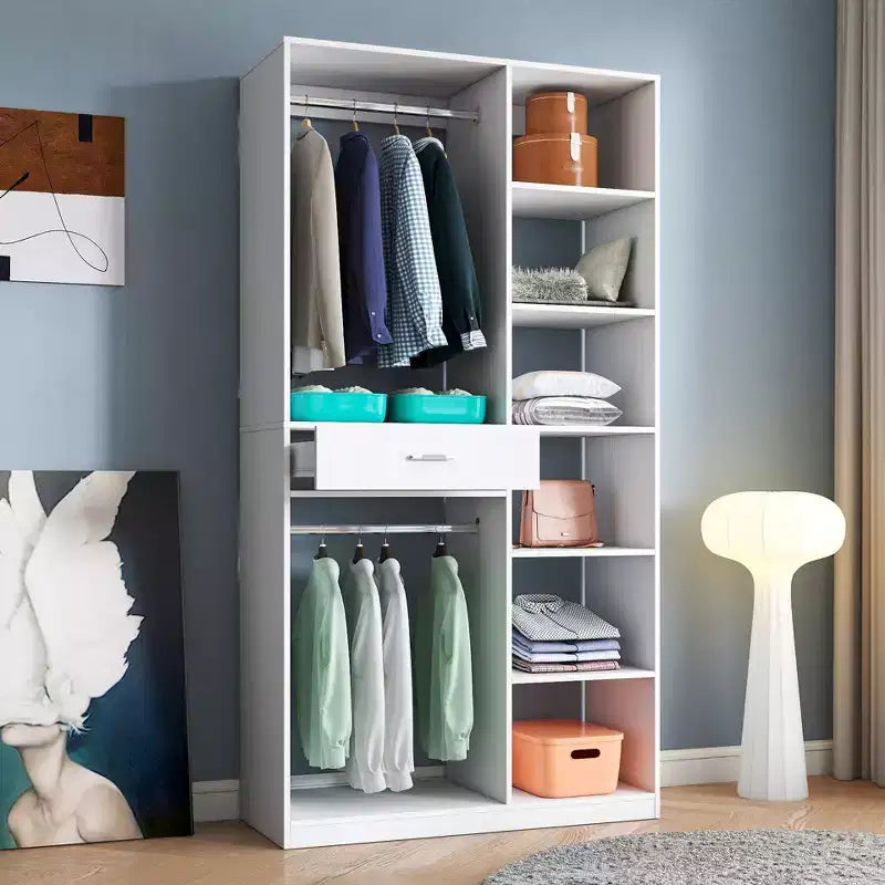 CLIHOME Sistema armadio autoportante, guardaroba indipendente con 6 ripiani aperti, cabina armadio in legno, bianco