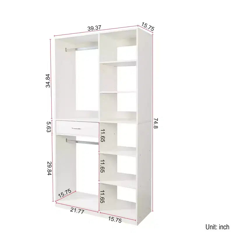 CLIHOME Sistema armadio autoportante, guardaroba indipendente con 6 ripiani aperti, cabina armadio in legno, bianco
