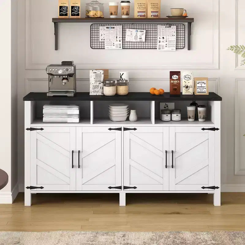 59 Armadio Buffet Credenza Moderna a 4 Ante con Vano Contenitore Semiaperto, Ripiani Regolabili, Mobile TV, Soggiorno, Sala da Pranzo, Ingresso-Panipeachy