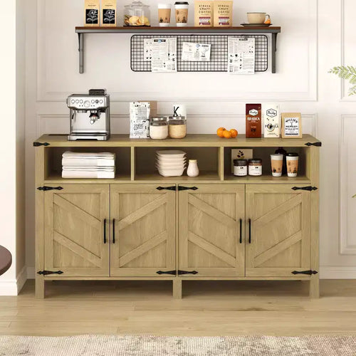 59 Armadio Buffet Credenza Moderna a 4 Ante con Vano Contenitore Semiaperto, Ripiani Regolabili, Mobile TV, Soggiorno, Sala da Pranzo, Ingresso-Panipeachy