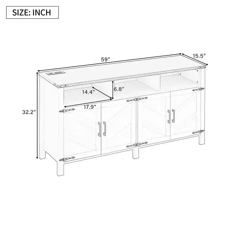 59 Armadio Buffet Credenza Moderna a 4 Ante con Vano Contenitore Semiaperto, Ripiani Regolabili, Mobile TV, Soggiorno, Sala da Pranzo, Ingresso-Panipeachy