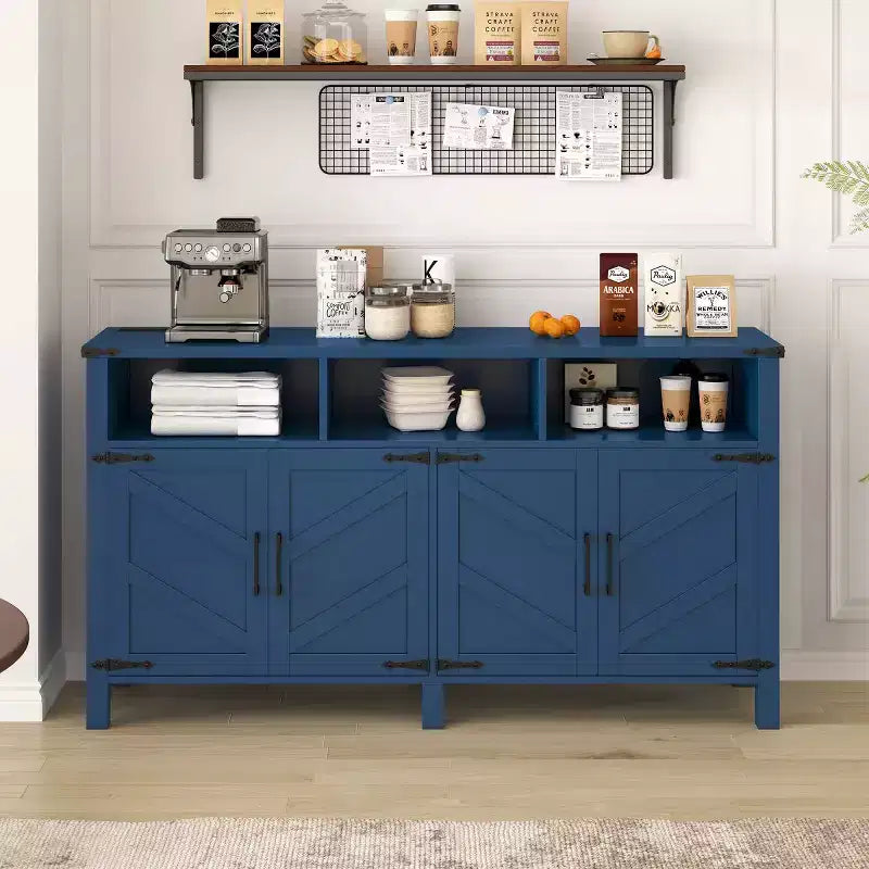 59 Armadio Buffet Credenza Moderna a 4 Ante con Vano Contenitore Semiaperto, Ripiani Regolabili, Mobile TV, Soggiorno, Sala da Pranzo, Ingresso-Panipeachy