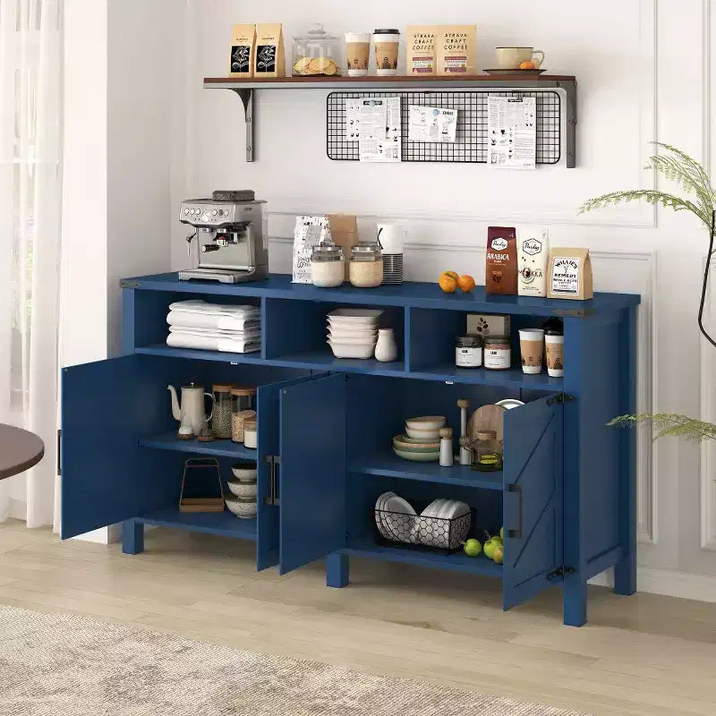59 Armadio Buffet Credenza Moderna a 4 Ante con Vano Contenitore Semiaperto, Ripiani Regolabili, Mobile TV, Soggiorno, Sala da Pranzo, Ingresso-Panipeachy